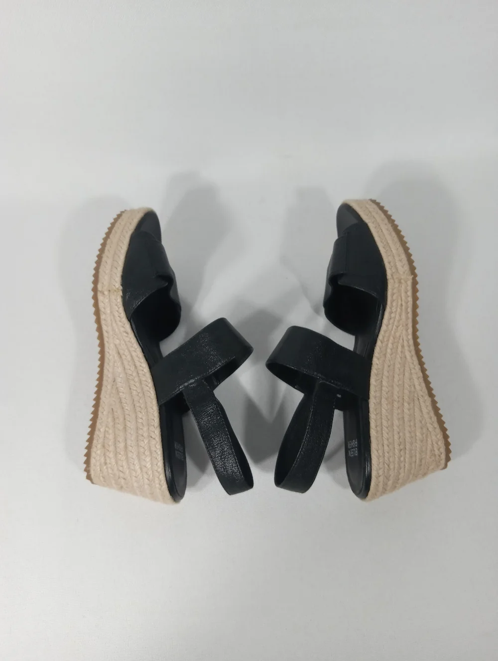 EILEEN FISHER 'Winnie' Black Leather Espadrille Wedge Sandals Women's Size 8